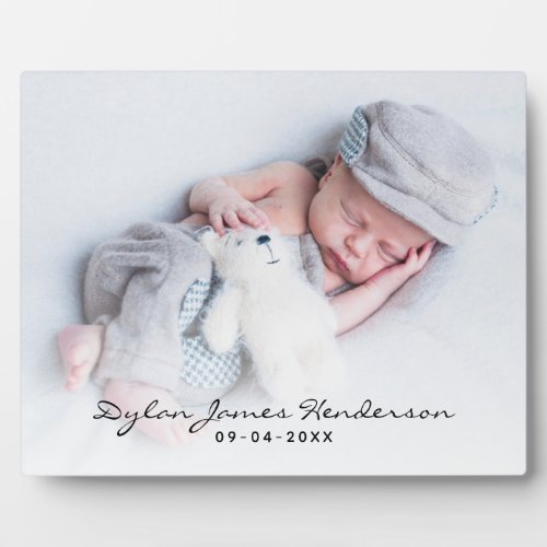 Modern New Baby Photo Name  Birth Date Keepsake Plaque