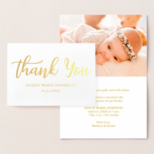 Modern New Baby Thank You Gold Foil Card