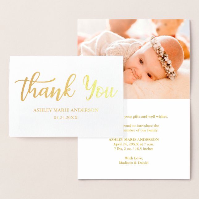 Modern New Baby Thank You Gold Foil Card (Display)