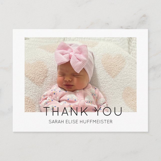 Modern New Baby Thank You Photo Postcard (Front)