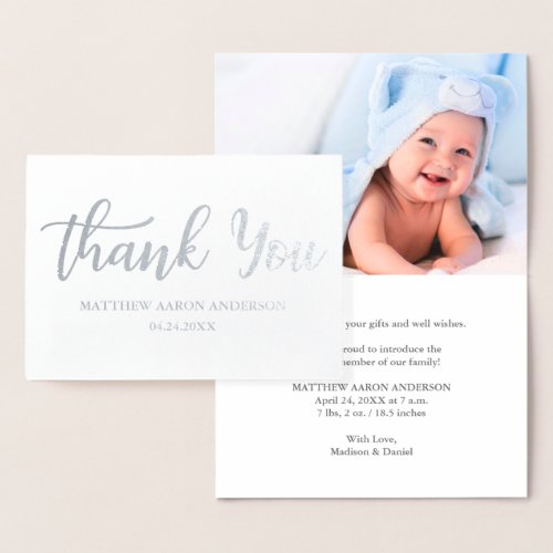 Modern New Baby Thank You Silver Foil Card