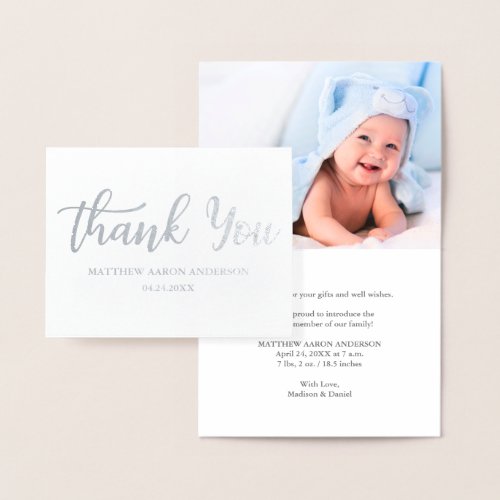 Modern New Baby Thank You Silver Foil Note Card