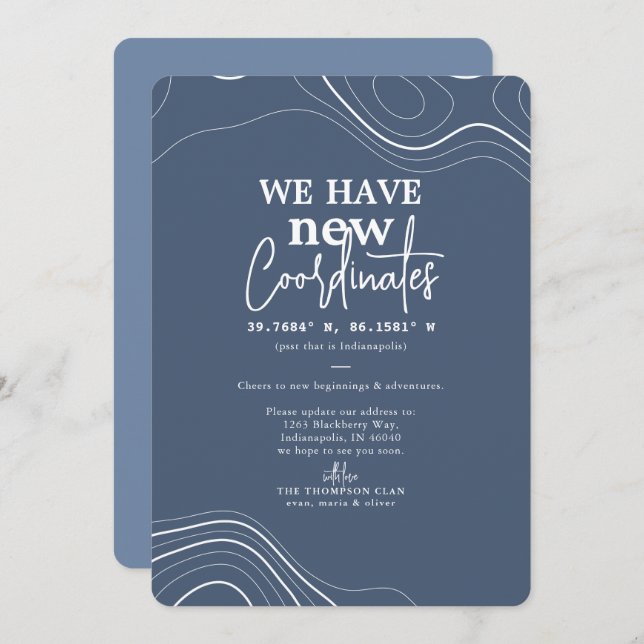 Modern New Coordinates Blue Moving Announcement (Front/Back)