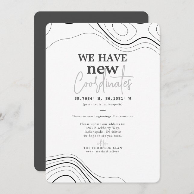 Modern New Coordinates Gray Moving Announcement (Front/Back)
