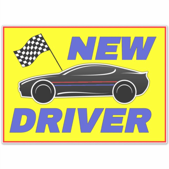 Modern New Driver Sign For Cars - Driving School Sticker (Front)