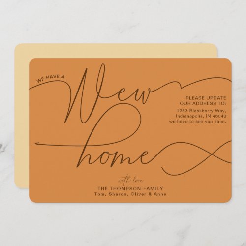 Modern New Home Calligraphy Orange Moving Announcement