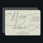 Modern New Home Calligraphy Pale Green Moving Announcement<br><div class="desc">A simple but beautiful way announce your move. Design features a modern pale green background with a header. that reads "We have a new home" in a combination of trendy fonts. Personalize with your address and names on the front, and on the back, you can add another message to friends...</div>