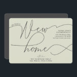 Modern New Home Calligraphy Pale Green Moving Announcement<br><div class="desc">A simple but beautiful way announce your move. Design features a modern pale green background with a header. that reads "We have a new home" in a combination of trendy fonts. Personalize with your address and names on the front, and on the back, you can add another message to friends...</div>