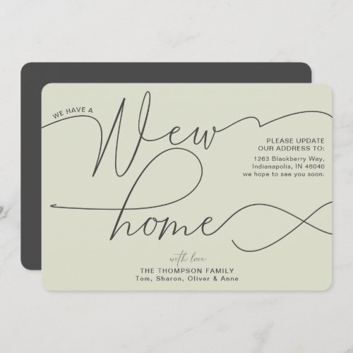Modern New Home Calligraphy Pale Green Moving Announcement
