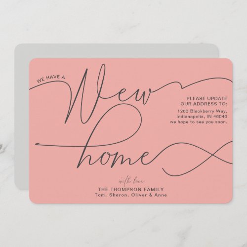 Modern New Home Calligraphy Salmon Pink Moving Announcement
