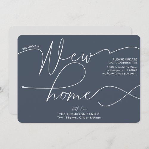 Modern New Home Calligraphy Smoky Navy Moving Announcement