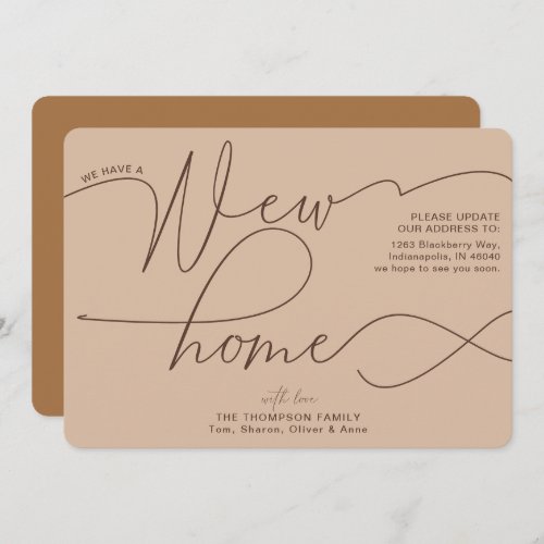 Modern New Home Calligraphy Taupe Moving Announcement
