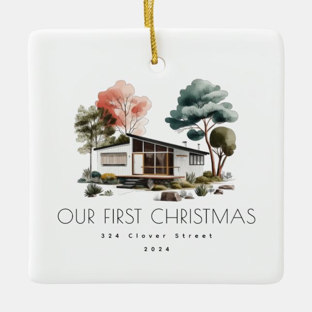 Modern New Home First Christmas Holiday Ornament (Front)