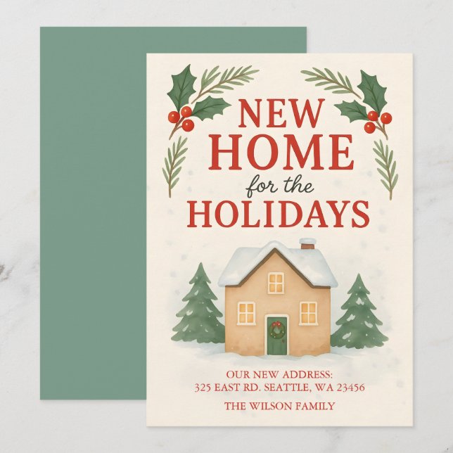 Modern New Home for the Holidays Moving Holiday Card (Front/Back)