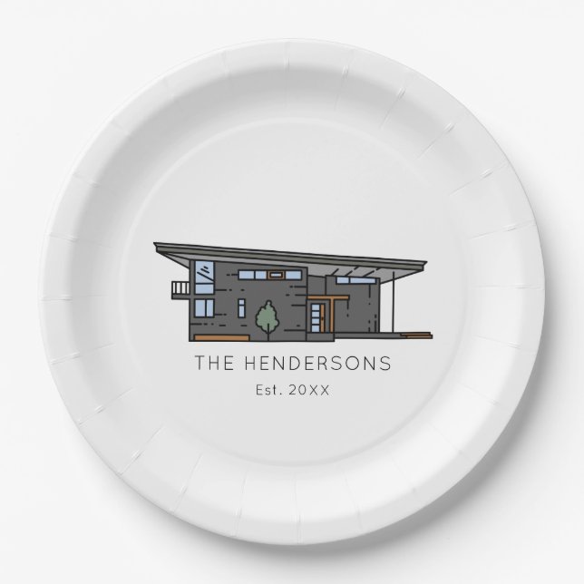 Modern New Home Housewarming Party Paper Plates (Front)