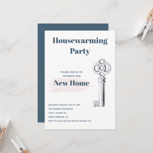 Modern New Home Key Housewarming Party Invitation (Front/Back In Situ)
