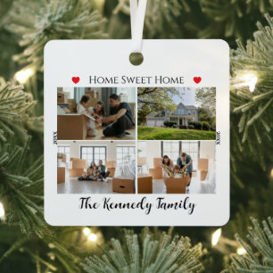 Modern new home sweet home Custom Photo Collage  Metal Ornament