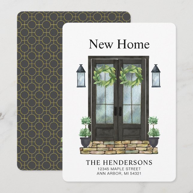 Modern New Home Watercolor Moving Announcement (Front/Back)