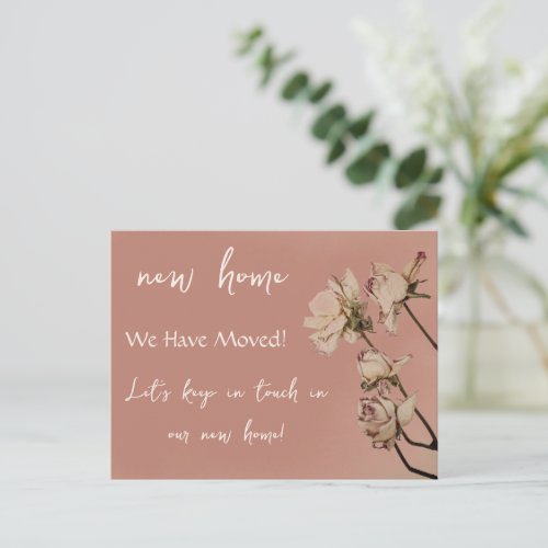 Modern New Home We Have Moved Dry Roses  Announcement Postcard