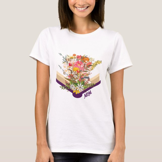 Modern New Mom Flowers Growing From Book monogramm T-Shirt (Front)