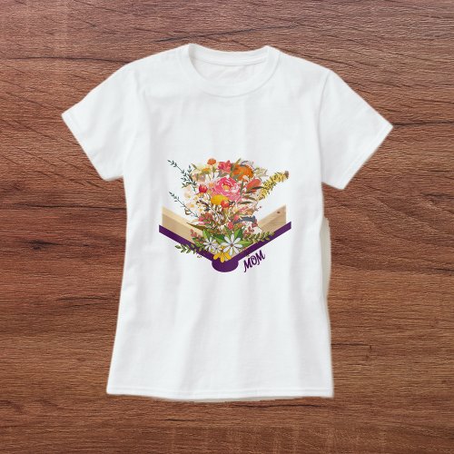 Modern New Mom Flowers Growing From Book monogramm T_Shirt