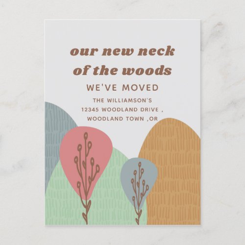 Modern New Neck of the Woods Boho New Address  Announcement Postcard
