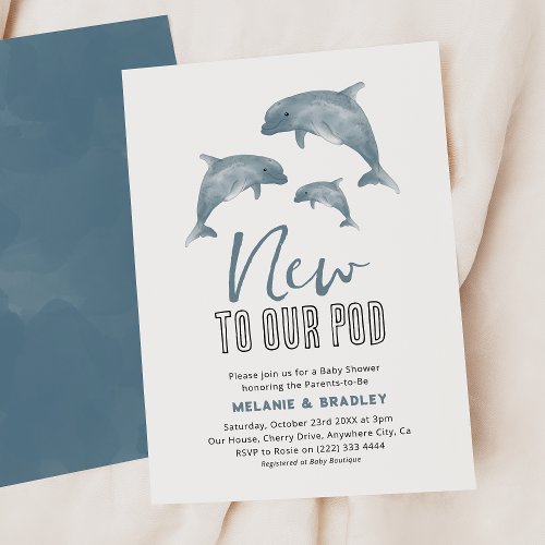 Modern New to Our Pod Dolphin Couple Baby Shower Invitation
