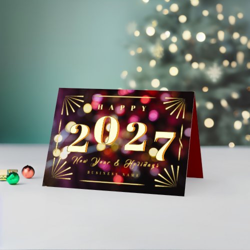 Modern New Year 2027 Business Photo Red Foil Holiday Card