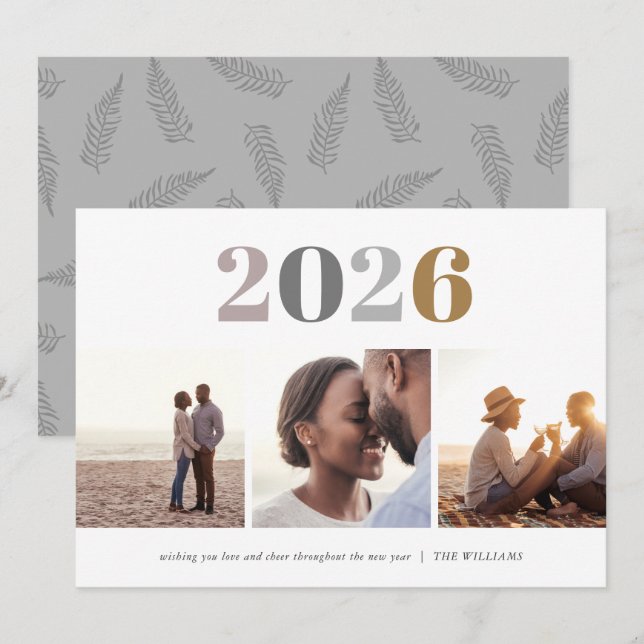 Modern New Year | 3 Photo Holiday Card (Front/Back)