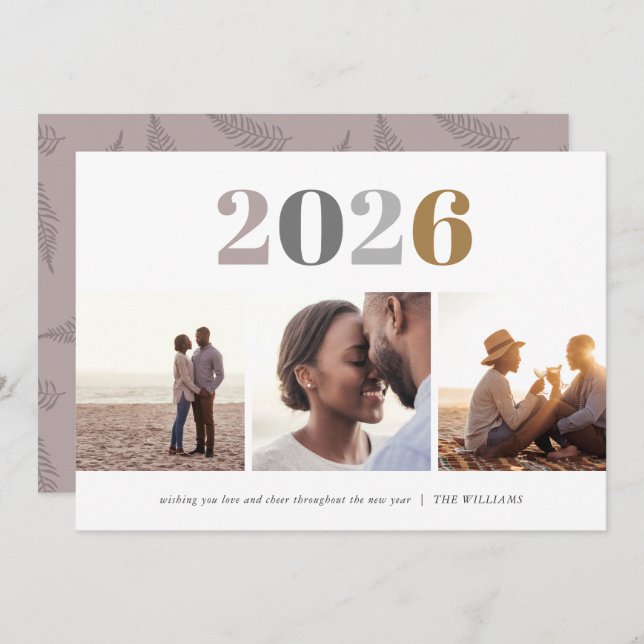 Modern New Year | 3 Photo Holiday Card (Front/Back)