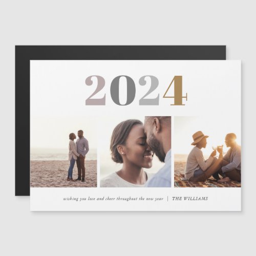 Modern New Year  3 Photo Magnetic Card