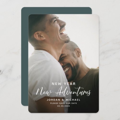 Modern New Year Engagement  Adventures Script Fun Save The Date