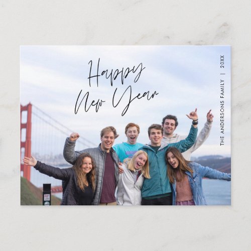 Modern New Year Greeting  Happy Family Photo Post Postcard