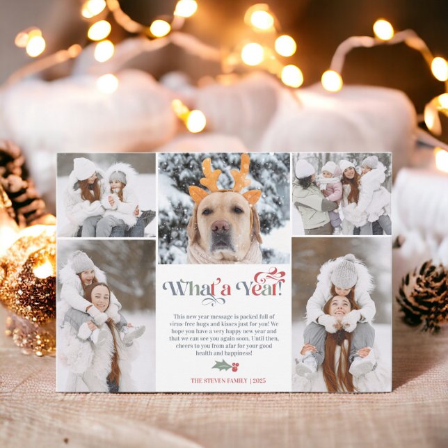 Modern New Year in review 5 photo collage grid Holiday Card (Creator Uploaded)
