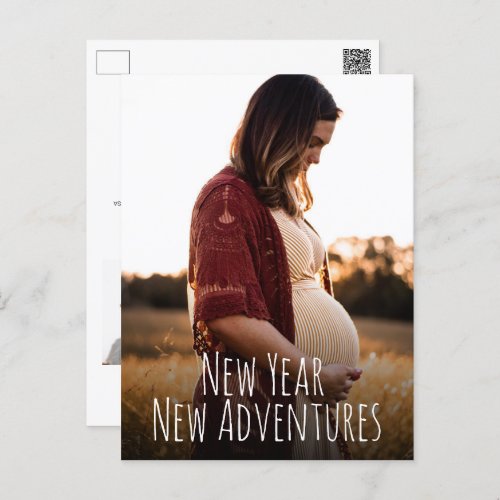 Modern New Year New Adventures Maternity Photos Holiday Postcard