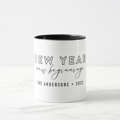 Modern New Year New Beginnings Two Photo Custom Mug