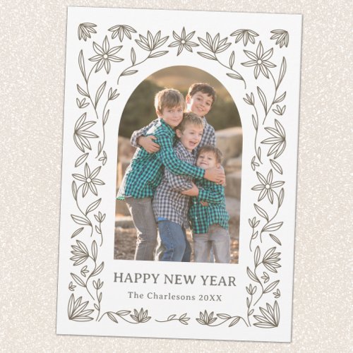 Modern New Year Photo Botanical Arch Holiday Card