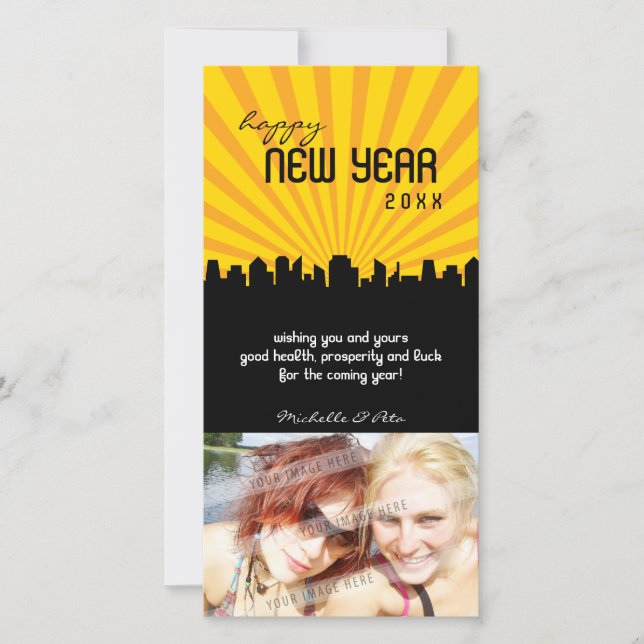 MODERN NEW YEAR PHOTOCARD :: cityscape P1 Holiday Card (Front)