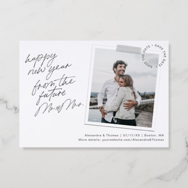 Modern New Year Save the Date  Letterpress Photo Cards (Front)