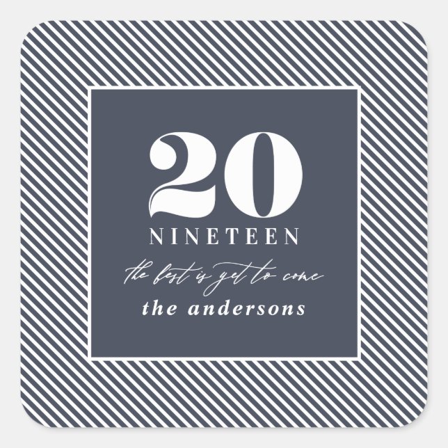 Modern new year typographic holiday square sticker (Front)