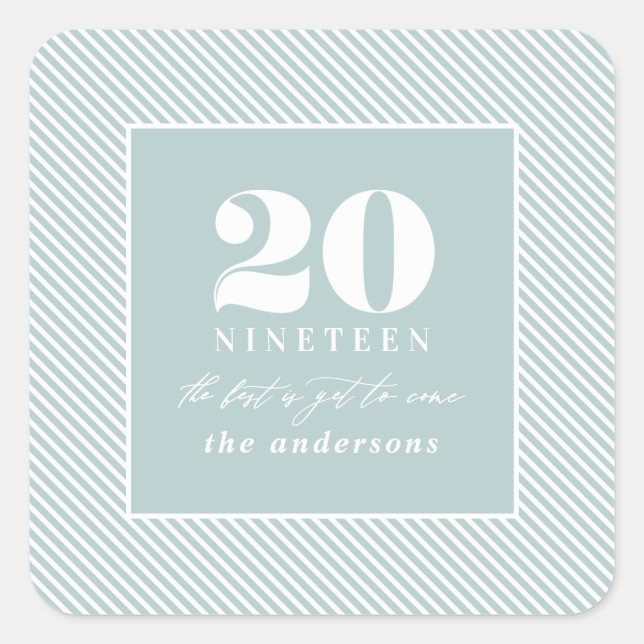 Modern new year typographic holiday square sticker (Front)