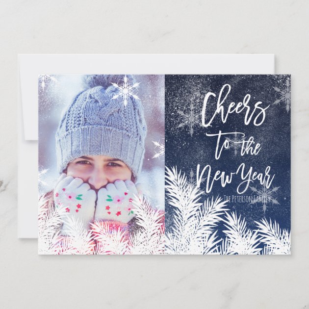 Modern New Year Typography Snow Blue Photo Holiday Card