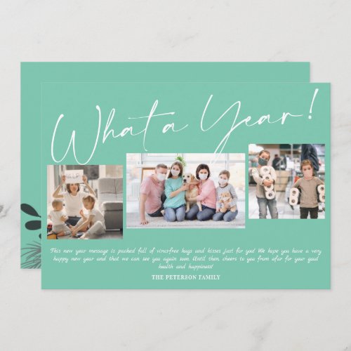 Modern New Year what a year script 3 photos Card