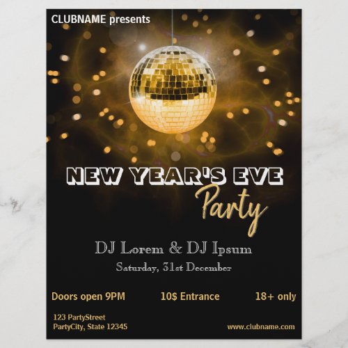 Modern New Years Eve Gold Disco Ball Party Flyer