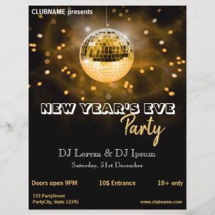 Modern New Year's Eve Gold Disco Ball Party Flyer