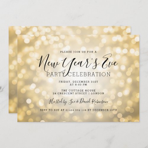 Modern New Years Eve Gold Glitter Lights Invitation