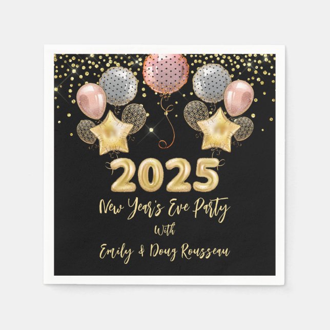 Modern New Year's Eve Party 2025 Rose Gold Glitter Napkins (Front)