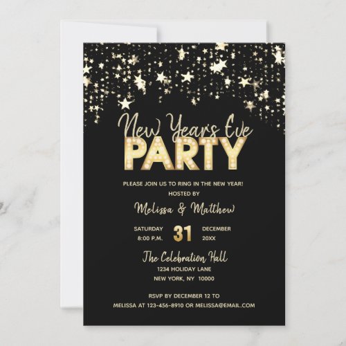Modern NEW YEARS EVE Party Gold Glitter Lights Invitation