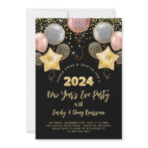 Modern New Year's Eve Party Rose & Gold Glitter Invitation