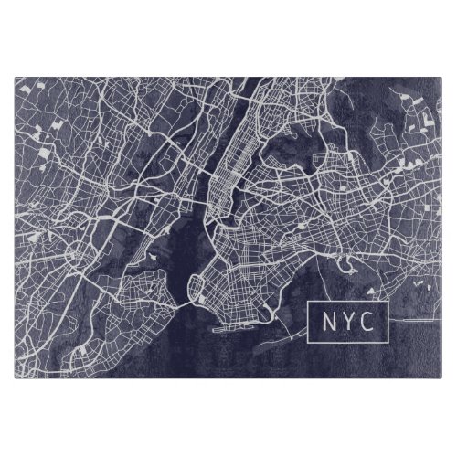 Modern New York City Map  NYC  Navy Blue Cutting Board